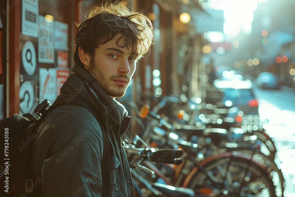 Obraz premium Bike Valet Service Attendant assisting with a bike at a valet service station