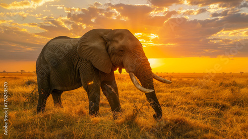 African elephant walking during sunset