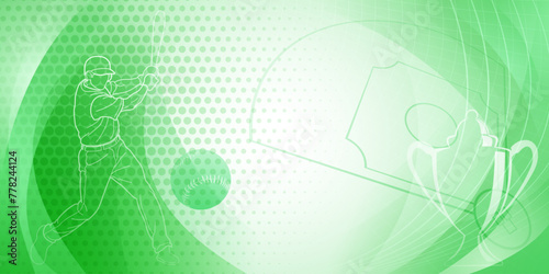Photography Baseball themed background in green tones with abstract dots and curves, with si
