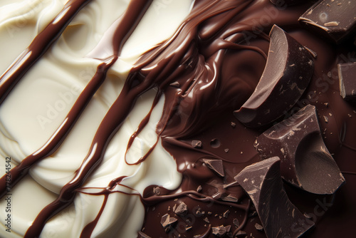 On a cream milk background, dark chocolate is displayed AI Generative