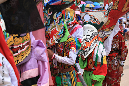 Ghost mask and costume colorful Festival Phi Ta Khon festival at Dan Sai District. Loei Province, Thailand © kosin_sukhum
