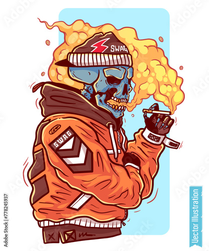 Urban Skull Character in Beanie with Graffiti Spray Can Illustration
