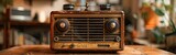 Antique radio broadcasting waves into the air, nostalgic sepia tones