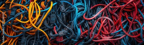 Abstract shot of computer cable management, organized chaos photo