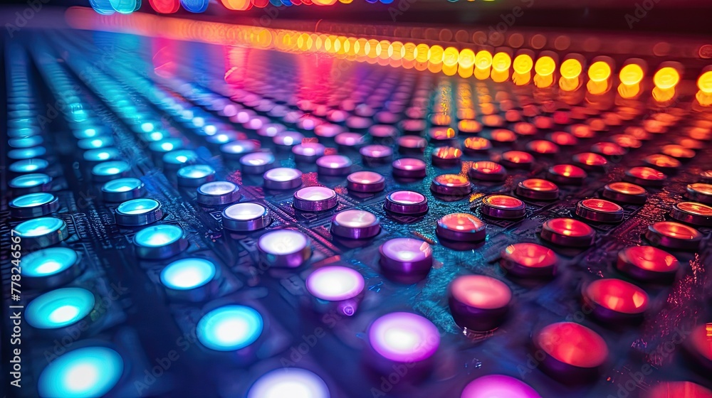 Close-up image of LED light panel, with rainbow colors reflecting on surface Close-up image of LED light panel, with rainbow colors reflecting on surface