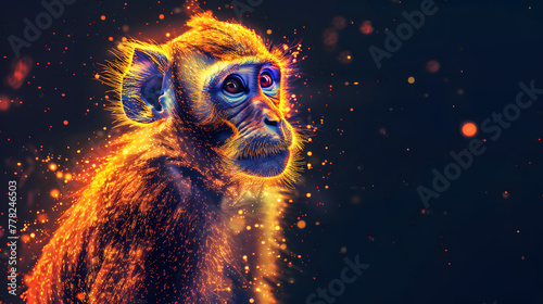 A cute monkey made of glowing particles in the style of digital art