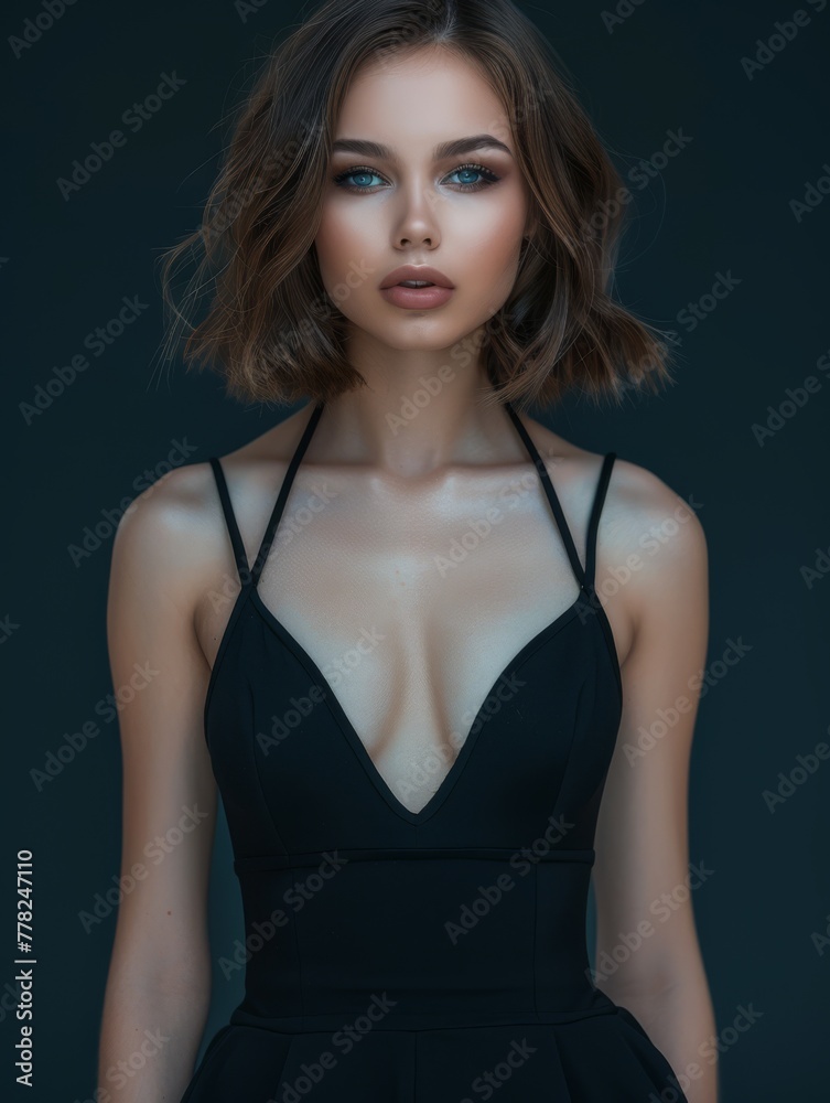 A woman in a black dress posing for a picture A woman in a black dress posing for a picture
