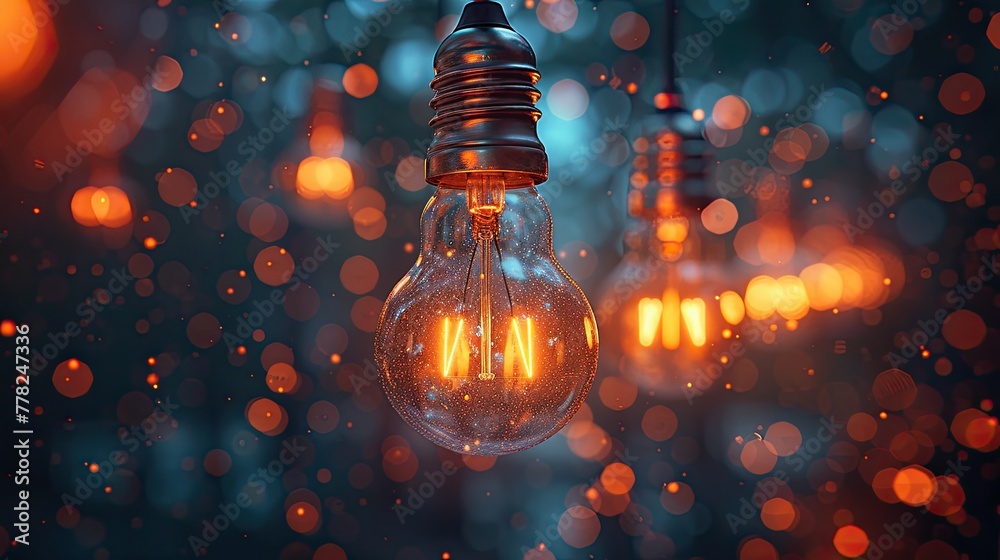 Energy-efficient light bulbs glowing in the dark, creating a magical and ethereal atmosphere Energy-efficient light bulbs glowing in the dark, creating a magical and ethereal atmosphere