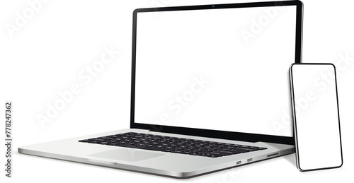 Phone and laptop with blank screen mockup