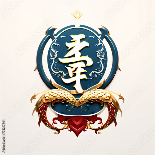Illustration of Chinese zodiac sign in gold and blue color.