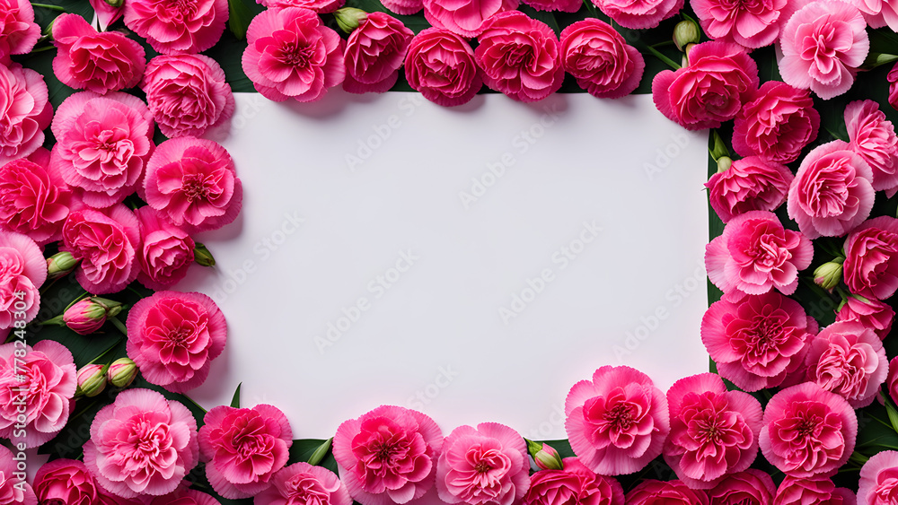 This is an image of a card placed in the center of a beautiful carnation flower. Generative AI. This is an image of a card placed in the center of a beautiful carnation flower. Generative AI.