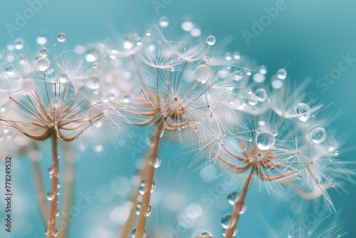 Dandelion seeds on blue