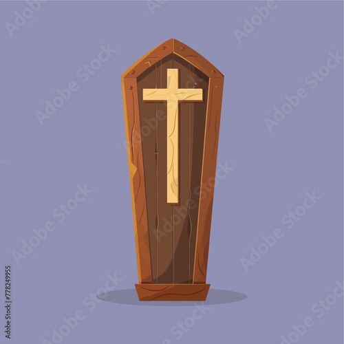 wooden coffin with cross symb...