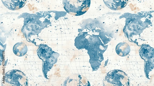 Faint World Map and Globe Patterns Symbolizing Global Geography and Education