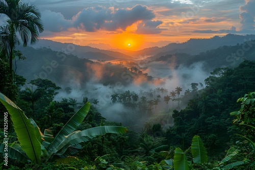 Sun Setting Over Jungle Mountains