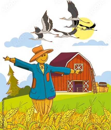 Illustration of migratory birds flying in cartoon style.vector illustration of migratory birds in the sky in nature landscape.