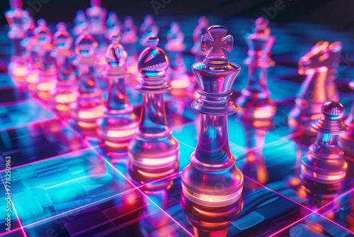 Business success Chess meets tech in neon Strategy reigns
