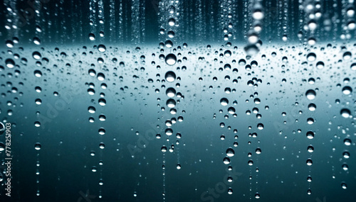 beautiful calm abstract blue background of water drops on the glass from the rain  view from the inside  wallpaper  texture