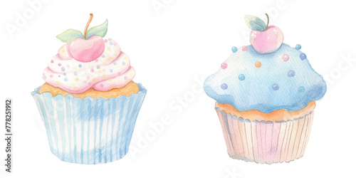 cute cupcake watercolour vector illustration