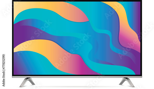 Smart tv with color gradient wallpaper screen isolated on white background