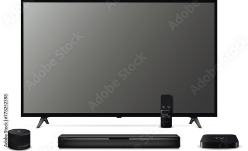 Realistic smart tv, sound bar, tv player box and smart speaker