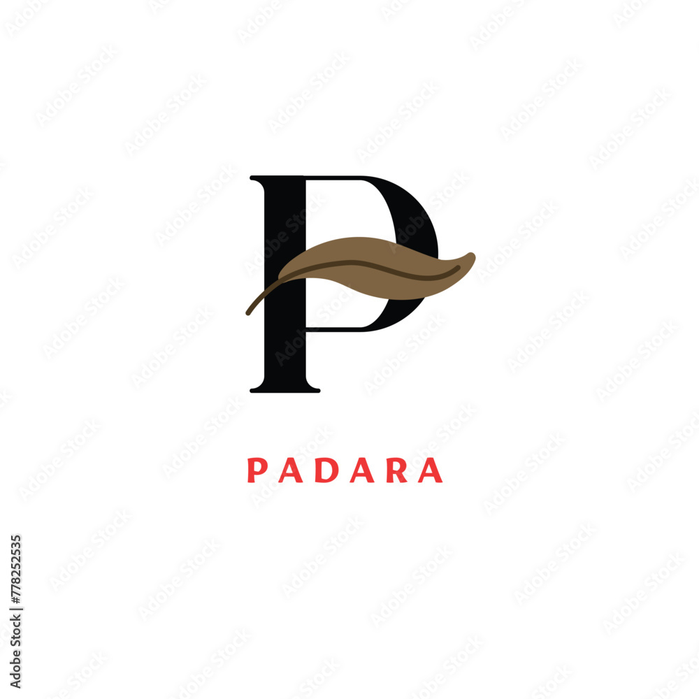 Initial letter P logo and leaf symbol. Leaf design element, Initial Letter P logo icon, Initial Logo Template. Logo vector, Initials.Print