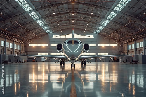 Hangar with Private Jets Private jets parked inside a spacious hangar