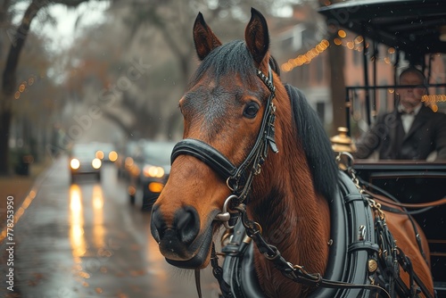 Horse-Drawn Carriage Horse-drawn carriage offering city tours in a historic district