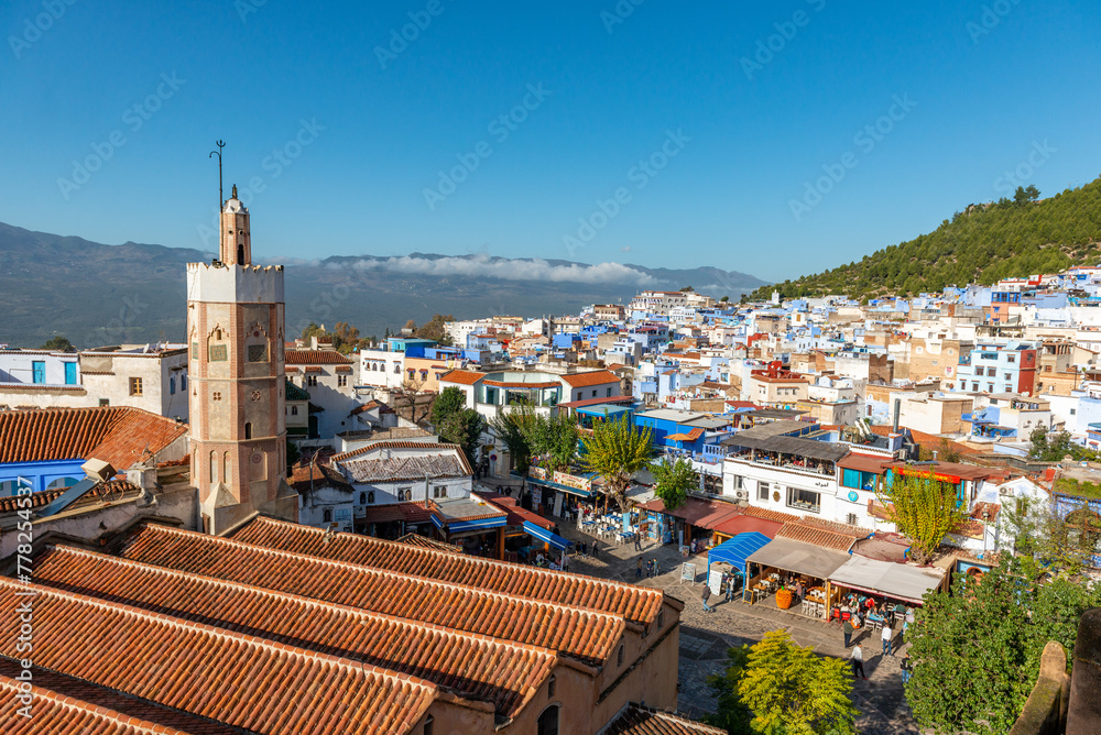 Amazing view of the streets in the blue city of Chefchaouen. Location: Chefchaouen, Morocco, Africa.