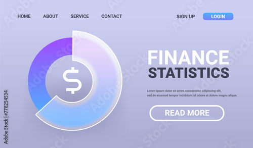 Finance statistics landing page. Glass morphism business service