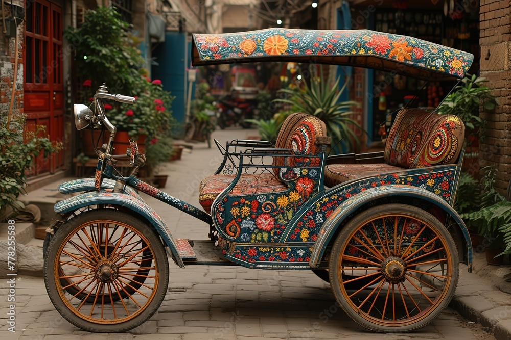Rickshaw Artwork Artistically decorated rickshaw adding vibrancy to a street