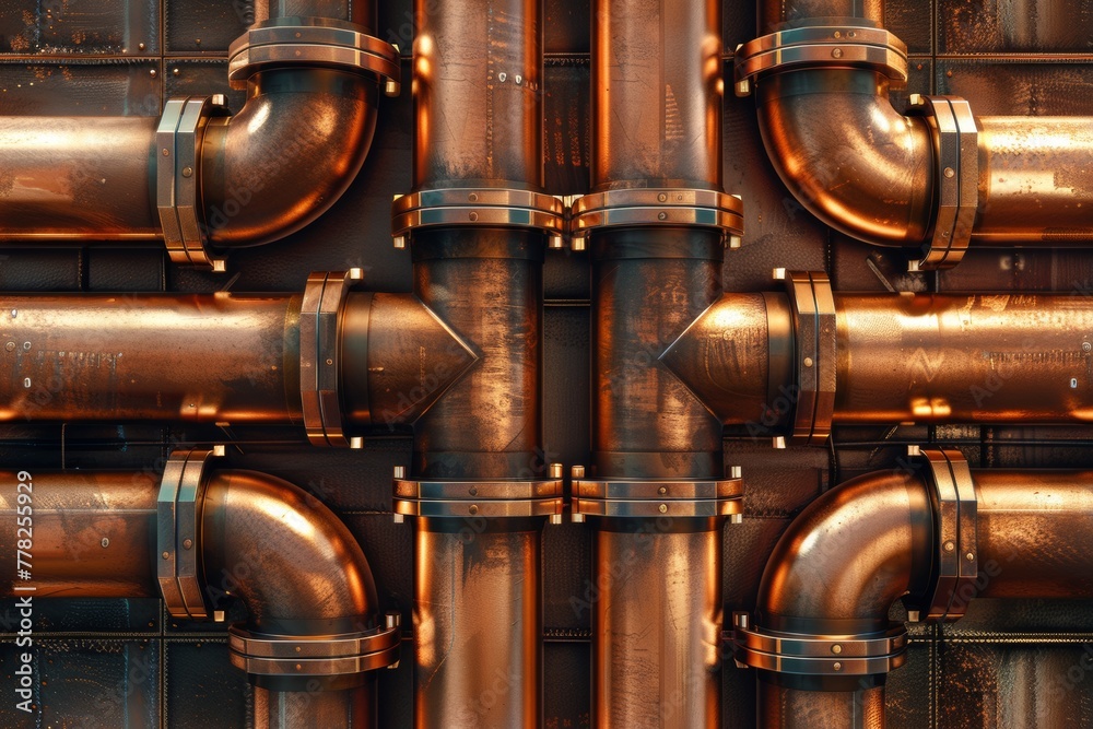 Copper pipes and valves pattern Background