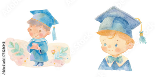 kid school graduate watercolor vector illustration