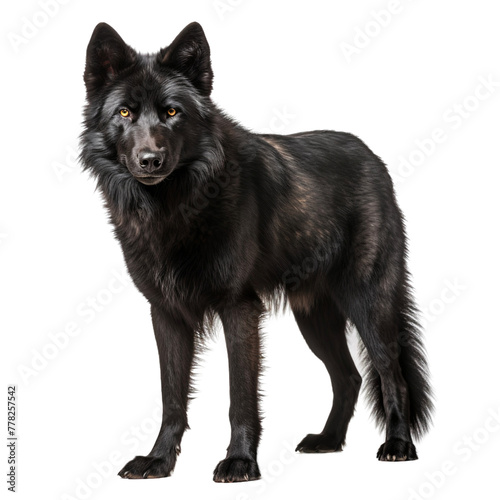 Portrait of a predator black wolf isolated on transparent background