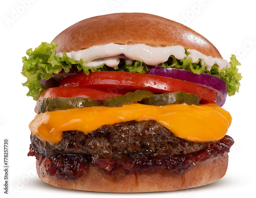 Fresh tasty burger isolated on transparent background