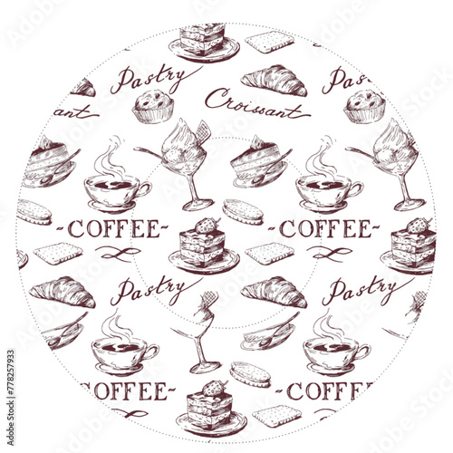 Icons set with coffee time pattern, cupcakes form temlpate photo