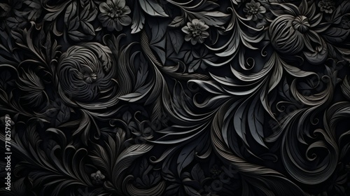 a very dark background texture of interesting, beautiful patterns. Very litte definition or contrast between elements. Ultra detailed.