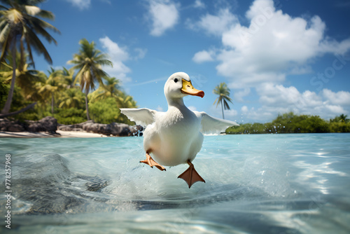 duck on a tropical island, duck on a island, tropical island duck, duck, goose