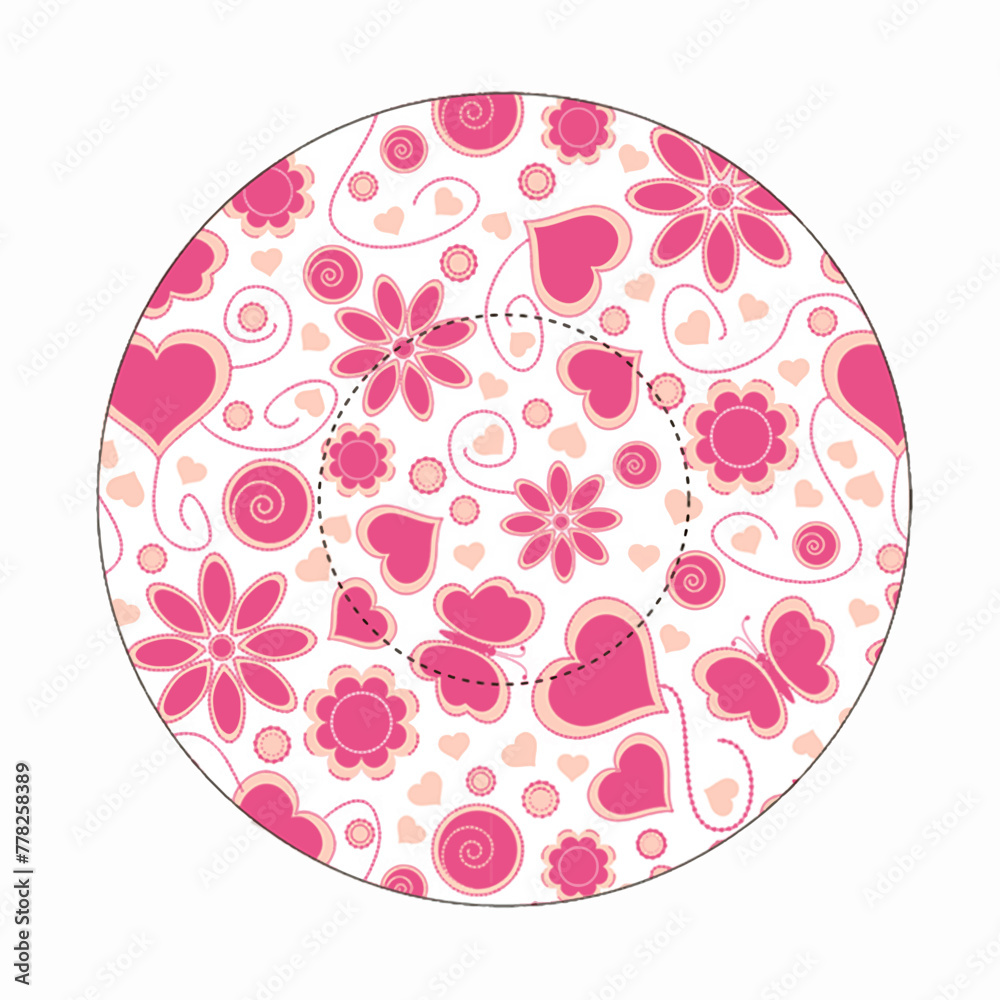 Round icon with flowers and hearts pattern, cupcakes form temlpate Round icon with flowers and hearts pattern, cupcakes form temlpate