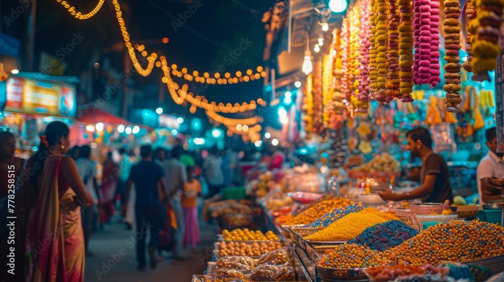 Vibrant Market at Night in India