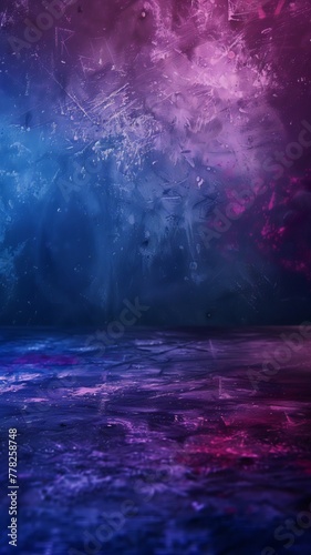 background of blue and purple noise on an empty, dark studio floor