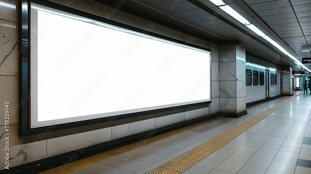 mock up of a white screen billboard installed at the station, the billboard looks striking with its bright white screen, Ai generated Images mock up of a white screen billboard installed at the station, the billboard looks striking with its bright white screen, Ai generated Images