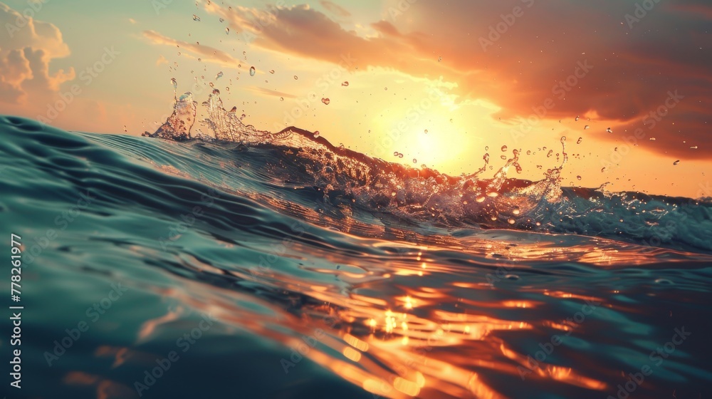 sunset over the sea waves