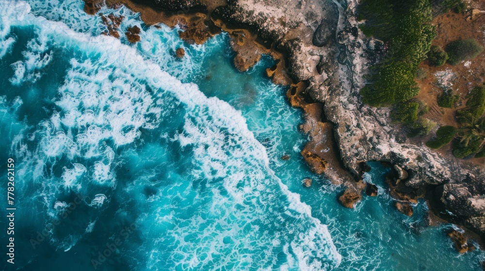 top view of waves and island