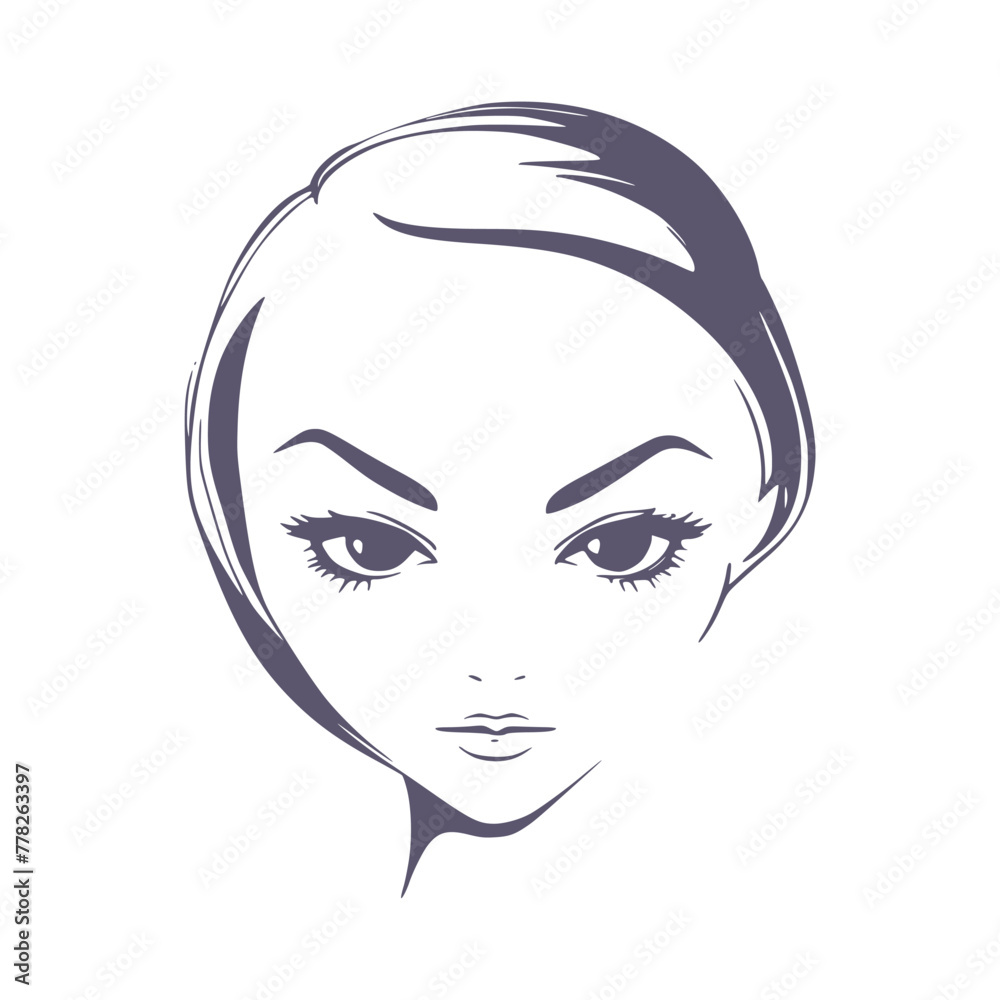 Young woman face front view in low key style. Elegant silhouette of a female head.