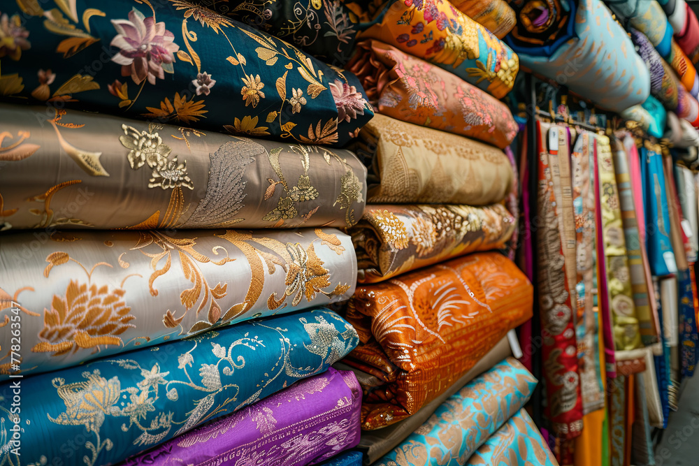 Traditional asian fabrics and clothes for sale in a shop in Malaysia Traditional asian fabrics and clothes for sale in a shop in Malaysia