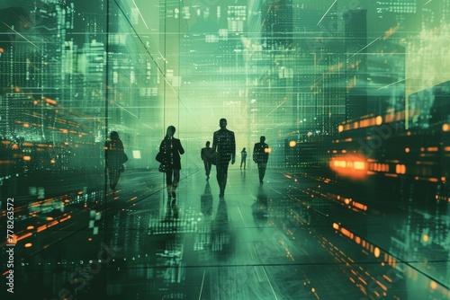 Corporate Board Meeting with Futuristic Cityscape Backdrop