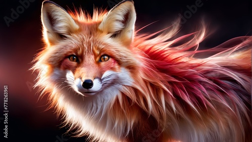   A red fox in sharp focus against a black backdrop, its face softly blurred © Viktor