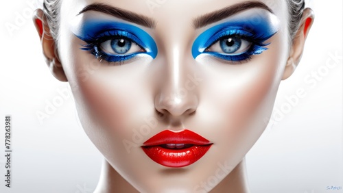  blue eyeshadow  red lipstick