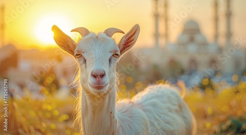 Goat Qurban Eid al adha mubarak festival islamic background Generated with Ai Tools photo